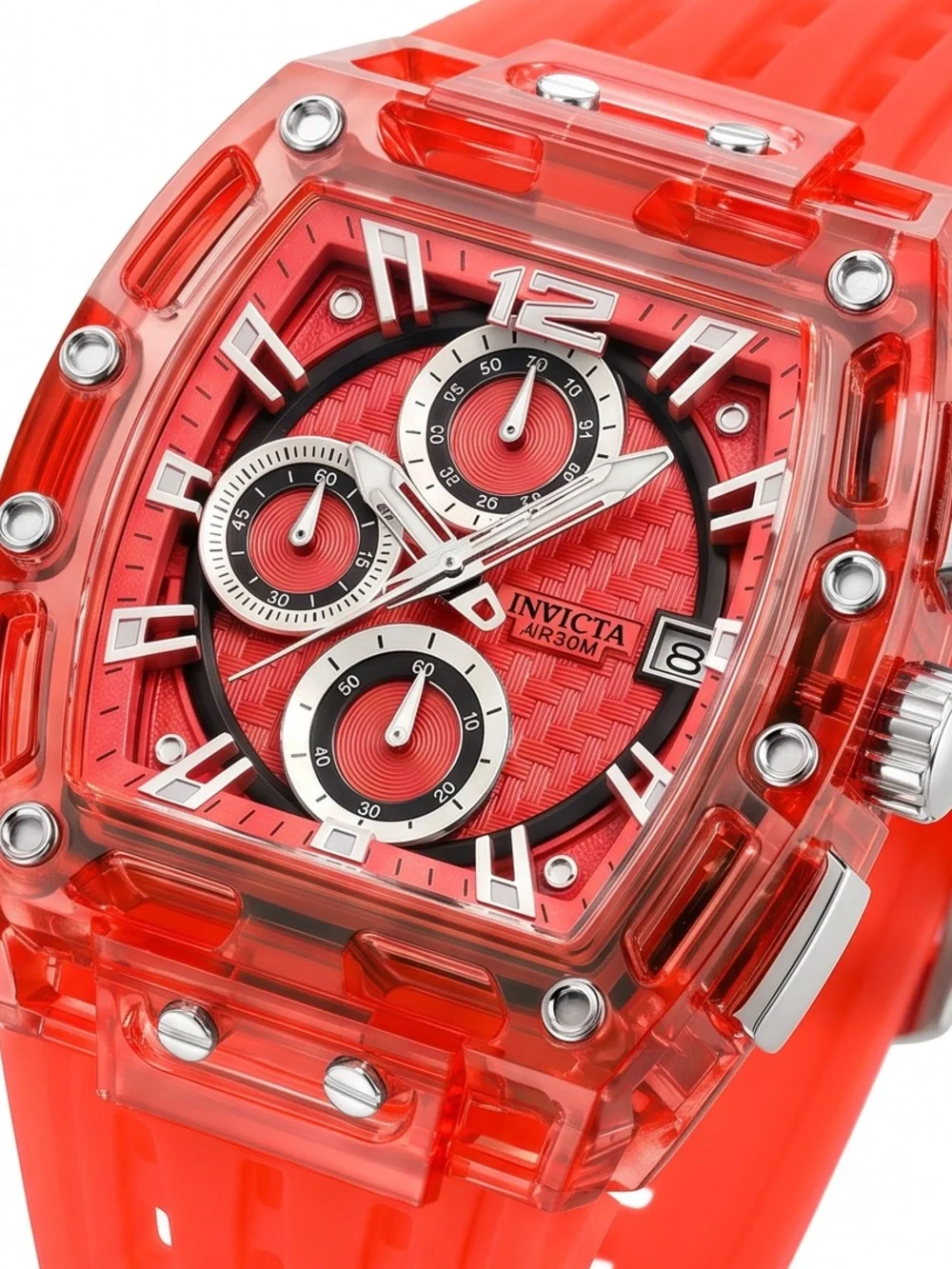Invicta Red Chronograph Watch with Translucent Case